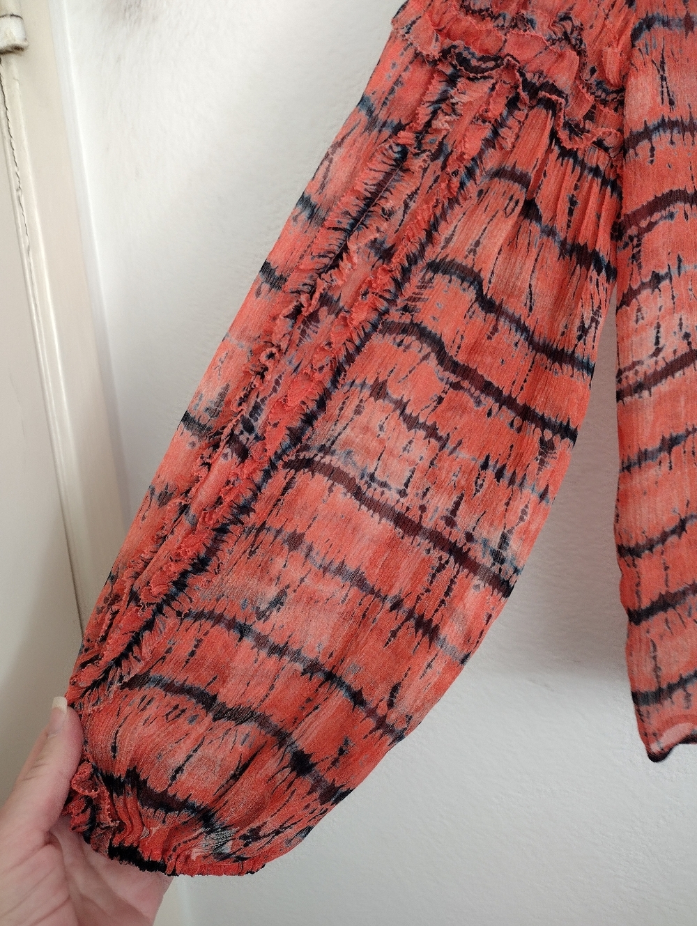 Ulla Johnson Mari Silk Blouse In Chili Tie Dye Orange Red Black Size 2 - Picture 7 of 16